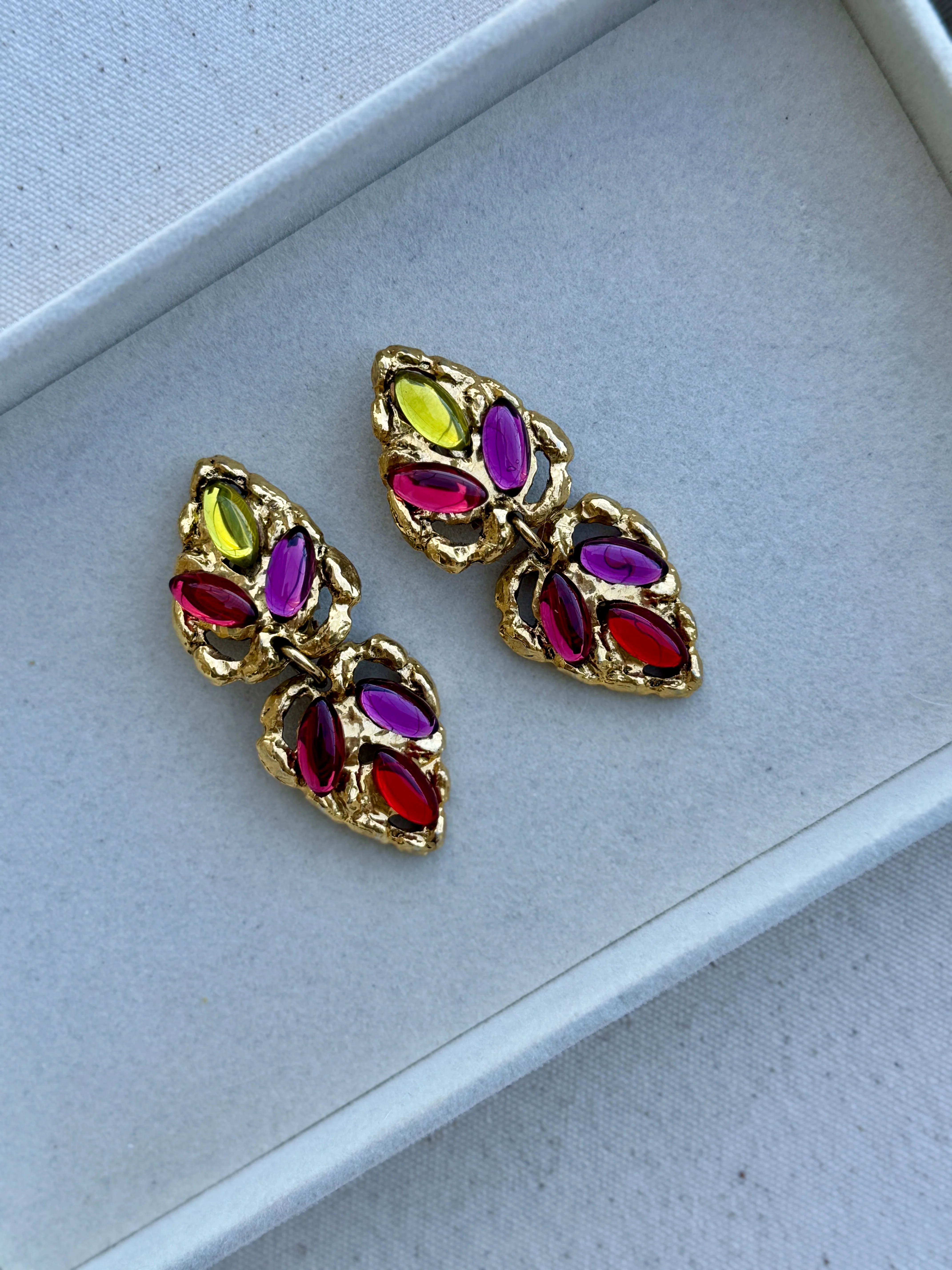 Vintage Designer Louis Fernand Jewel Leaf Earrings - Image 3