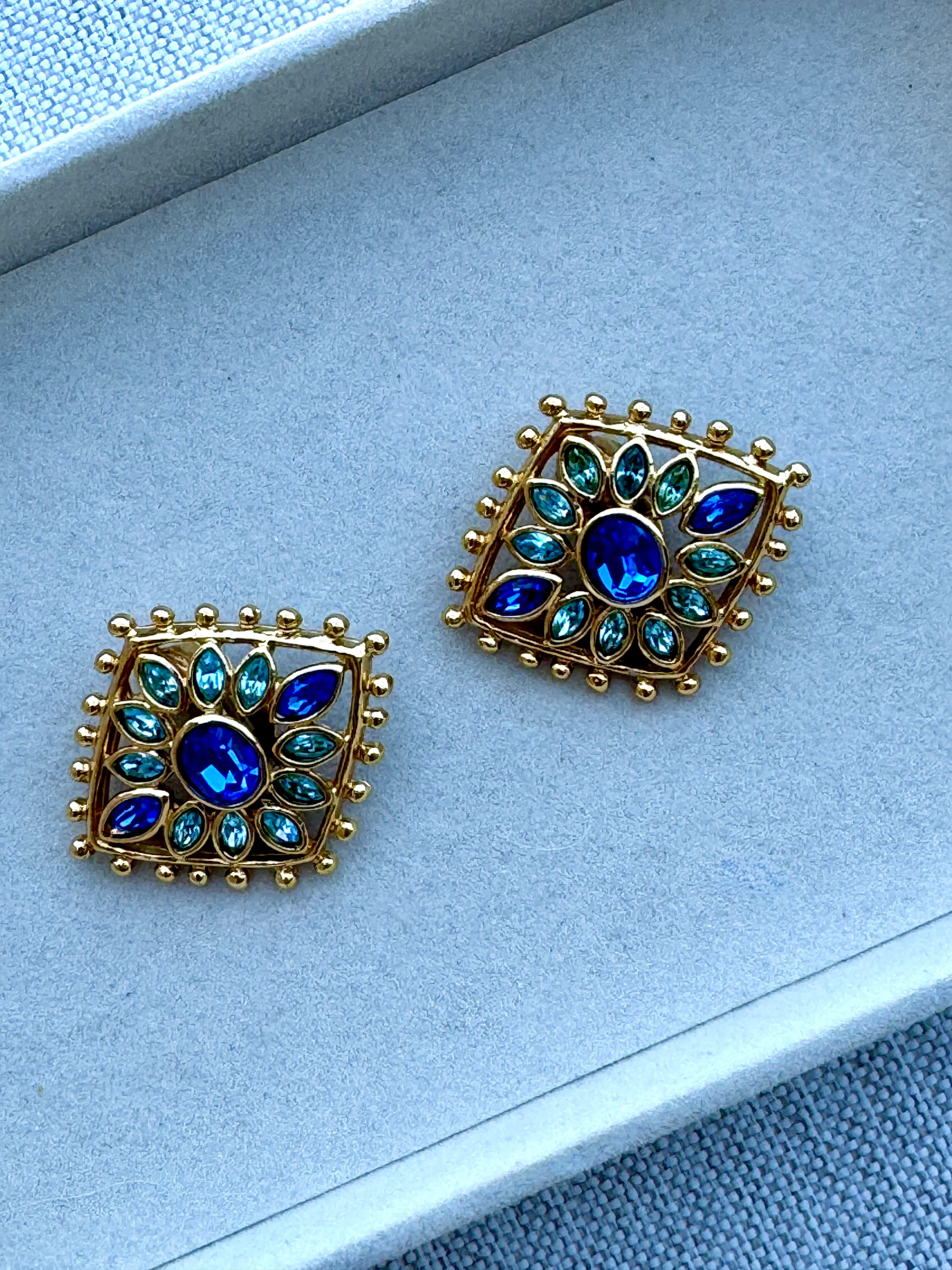Vintage Designer Scherrer Blue Crystal Earrings - Image 3
