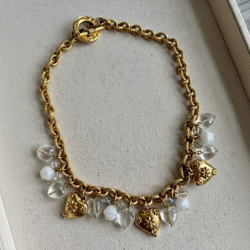 Vintage Designer Carasaga Paris Gold Heart Charm Necklace - Image 3