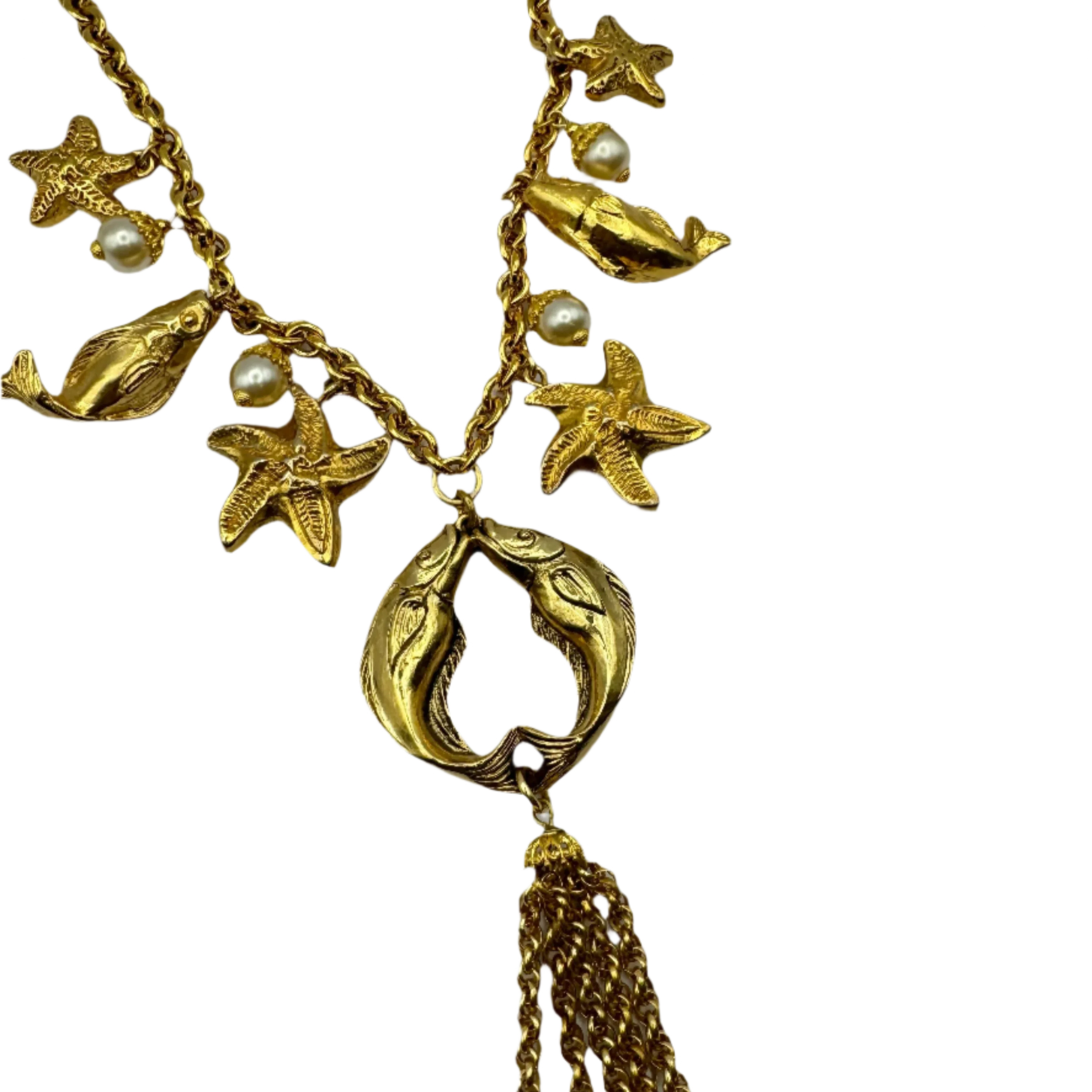 French Designer Chantal de Kerouartz Fish Nautical Charm Necklace