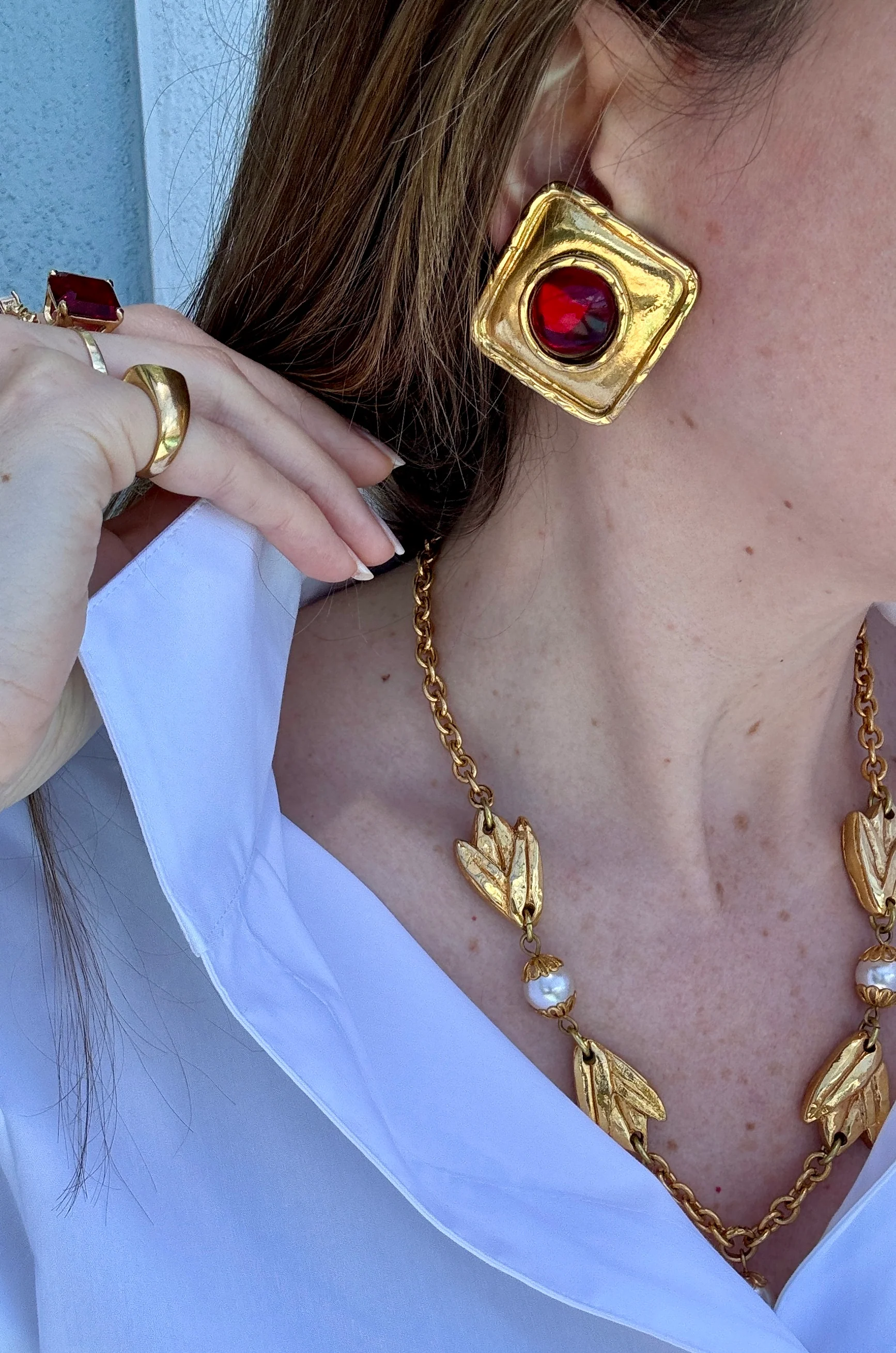 Vintage French Designer Edouard Rambaud Red Glass Earrings - Image 3