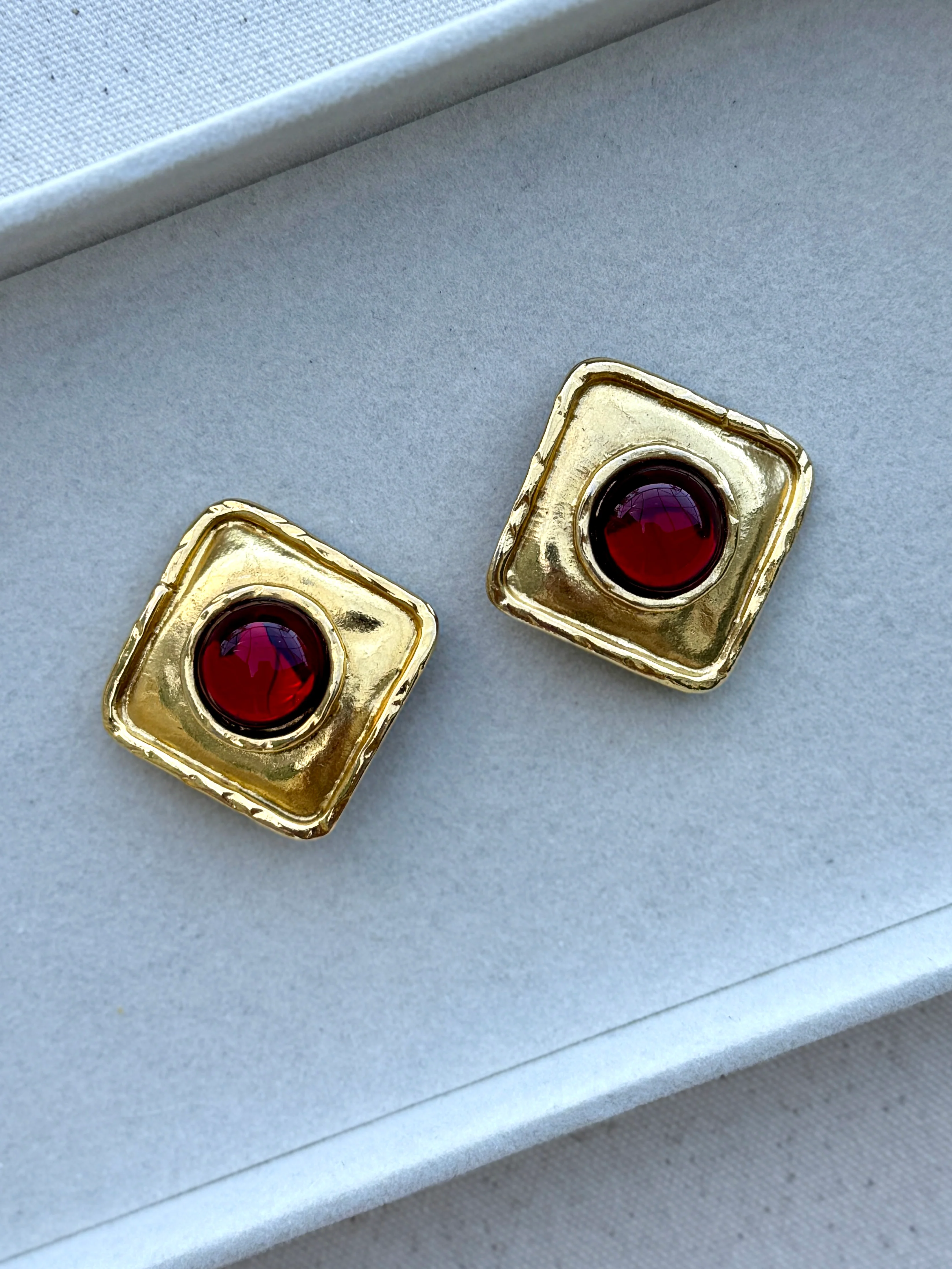 Vintage French Designer Edouard Rambaud Red Glass Earrings - Image 4