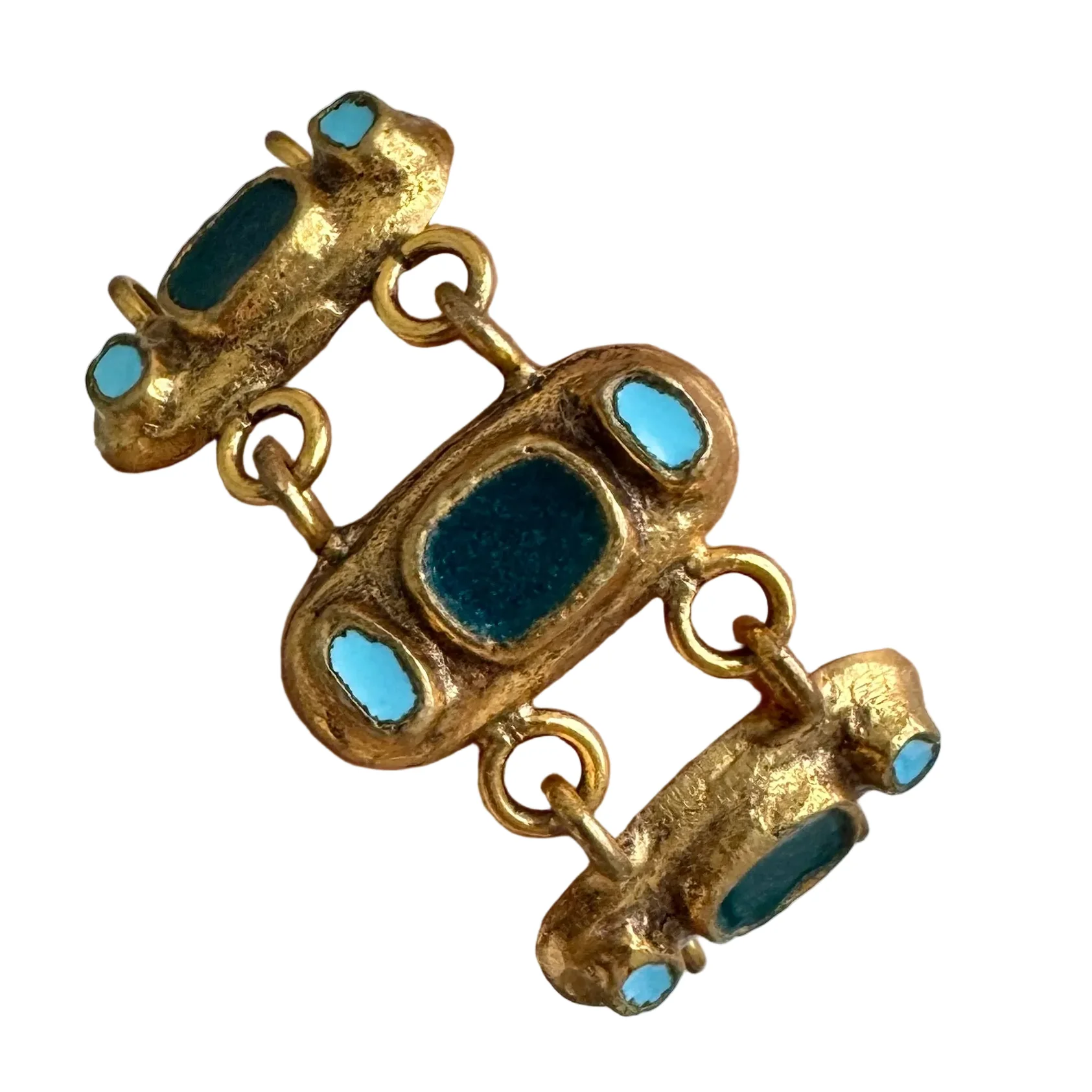 Vintage 1940s French Gold Bracelet with Green & Blue Enamel