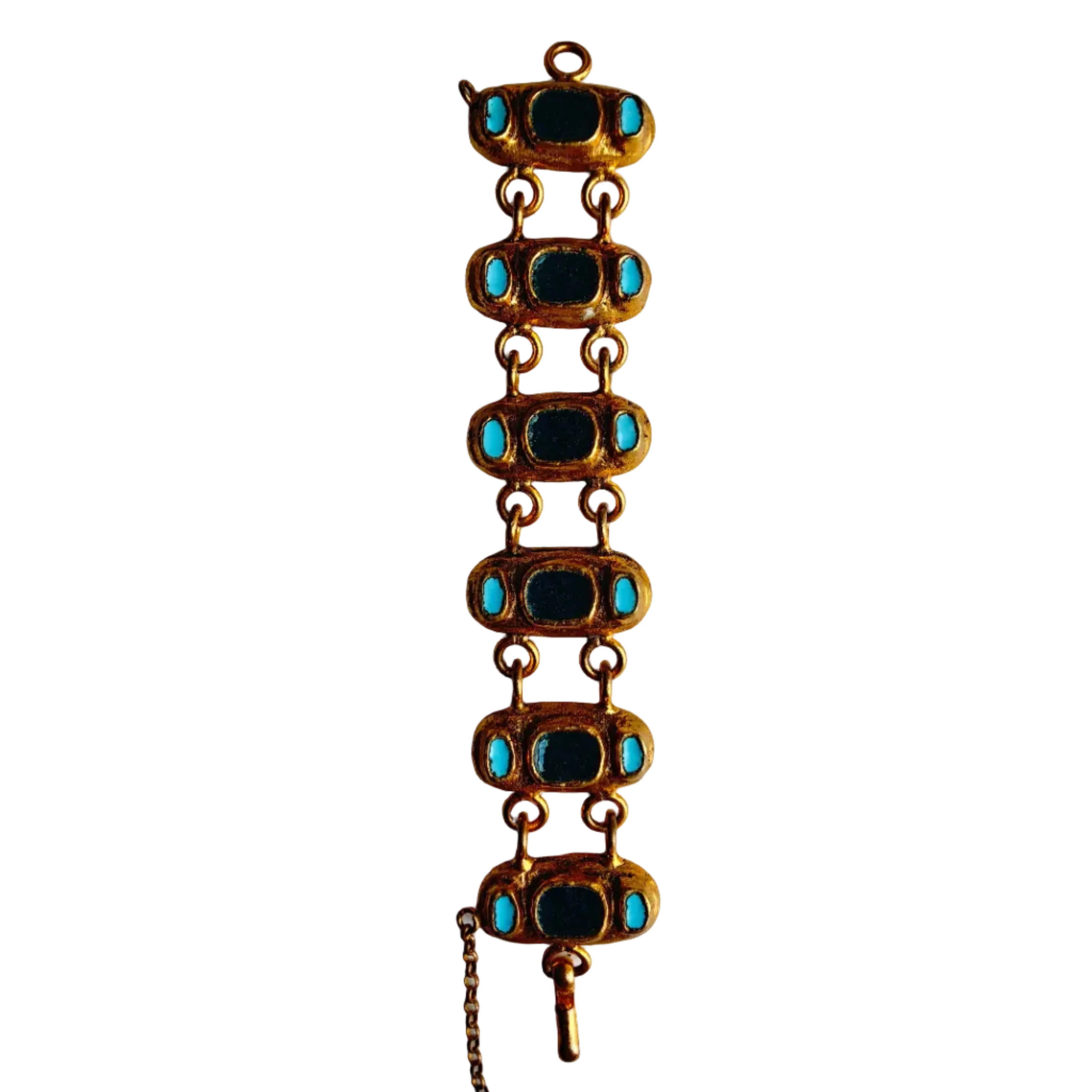 Vintage 1940s French Gold Bracelet with Green & Blue Enamel - Image 5