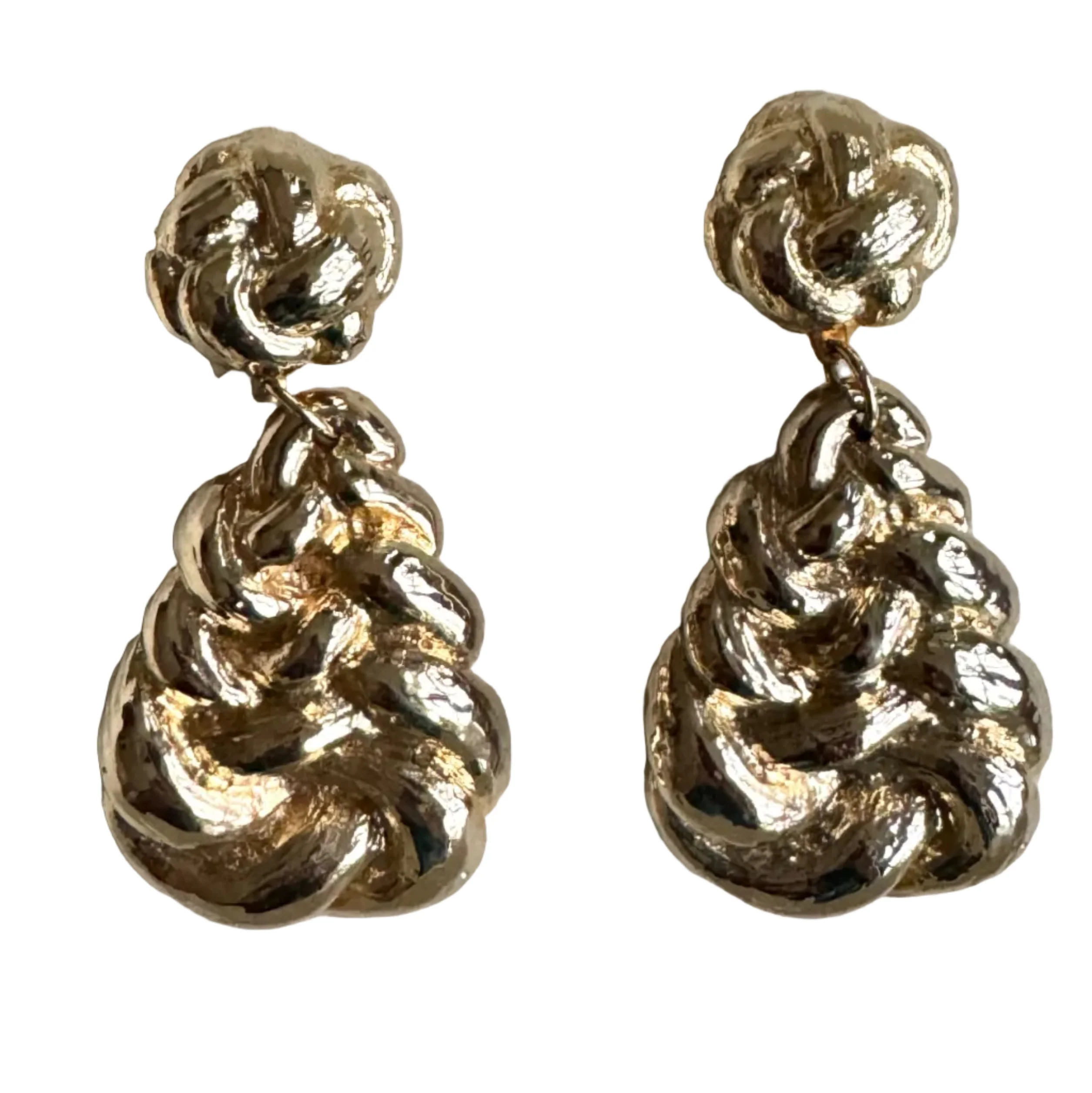 Vintage 80s Huge Gilt Resin Braided Statement Earrings