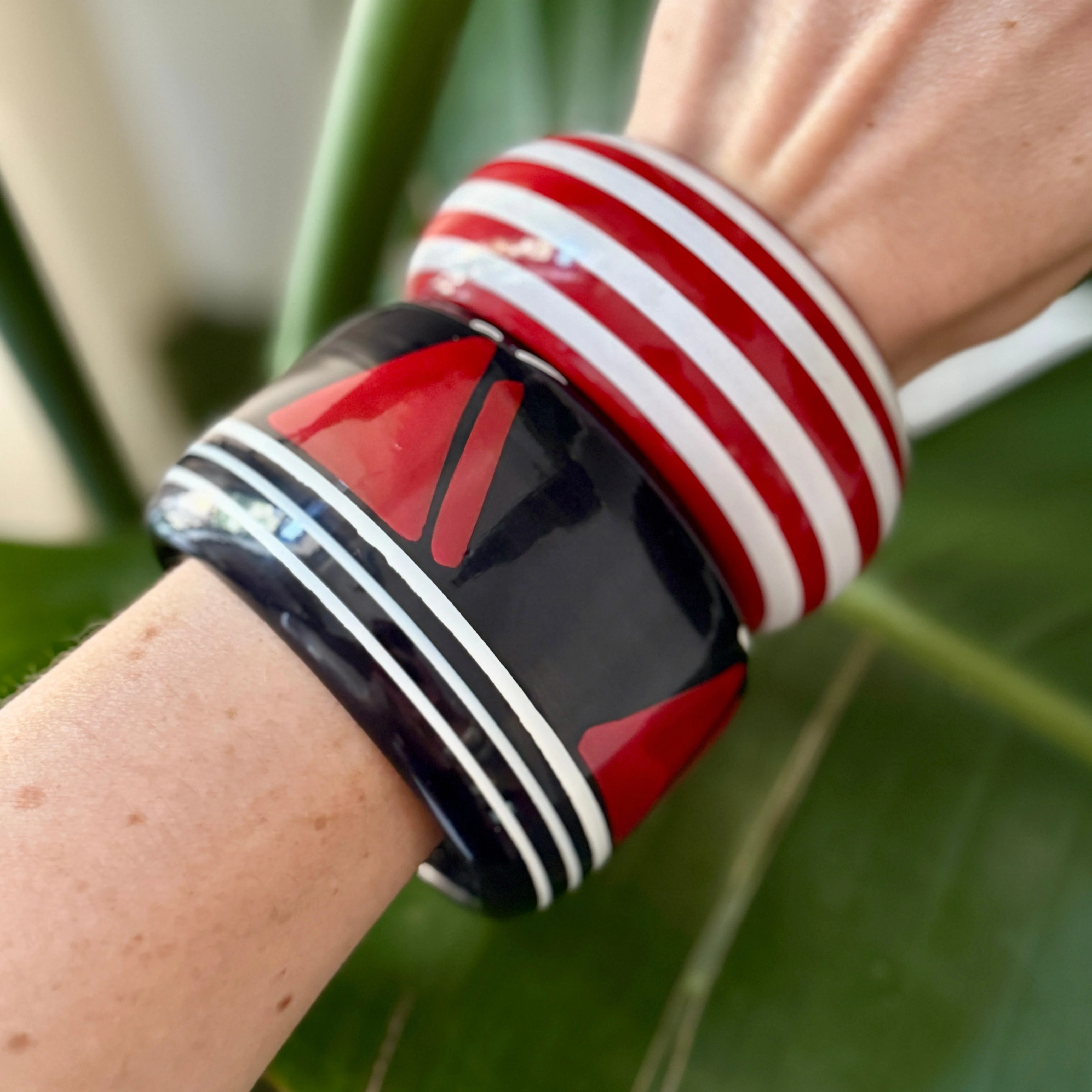 Vintage French Hand Painted Wood Sailboat Bracelet - Image 3