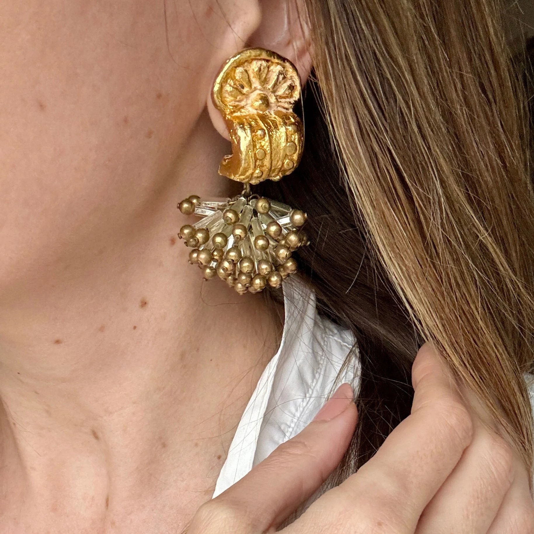 Vintage Luxe 80s Glass Starburst Statement Earrings - Image 2