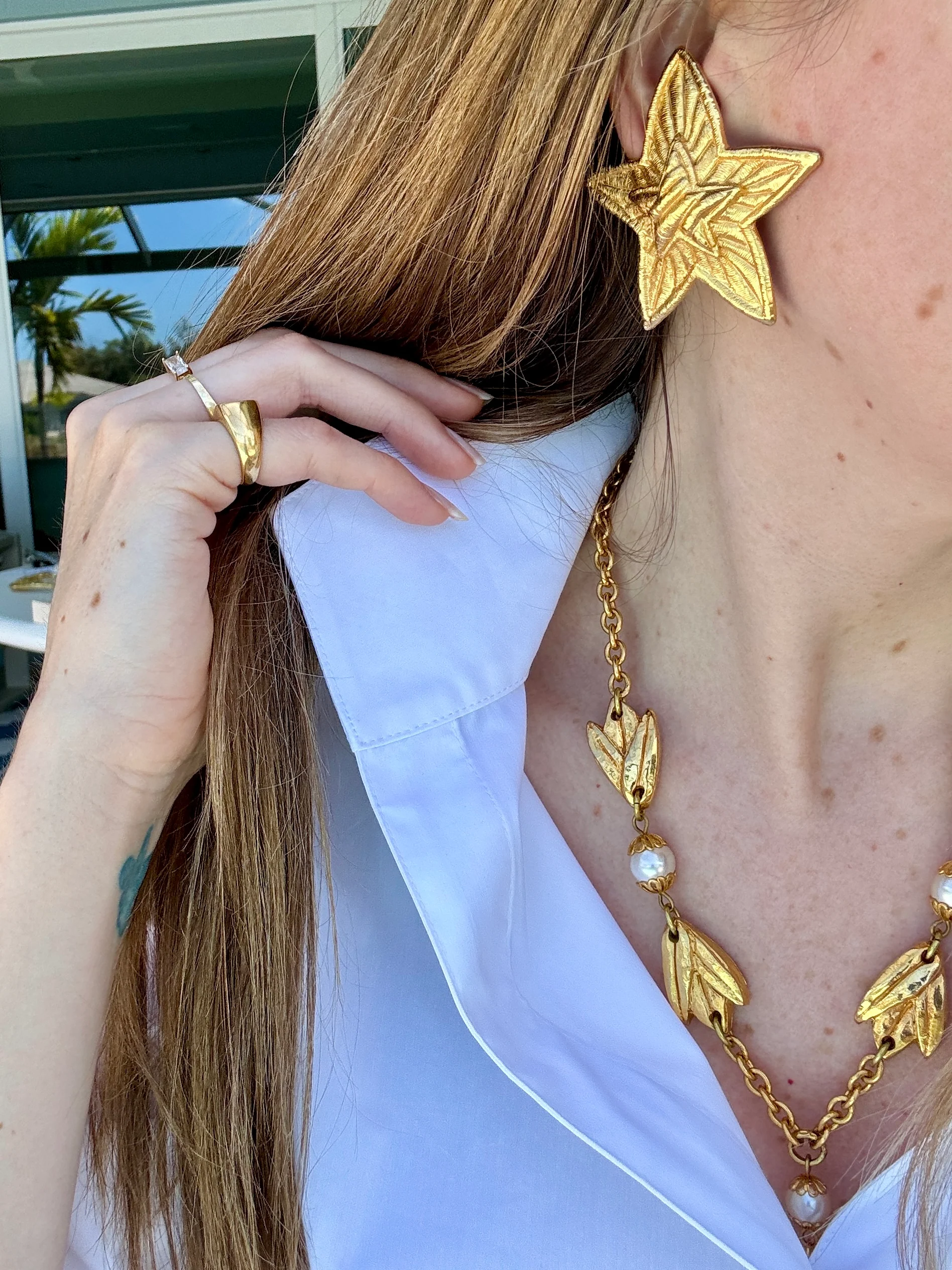 Vintage Givenchy Large Gold Star Earrings - Image 3