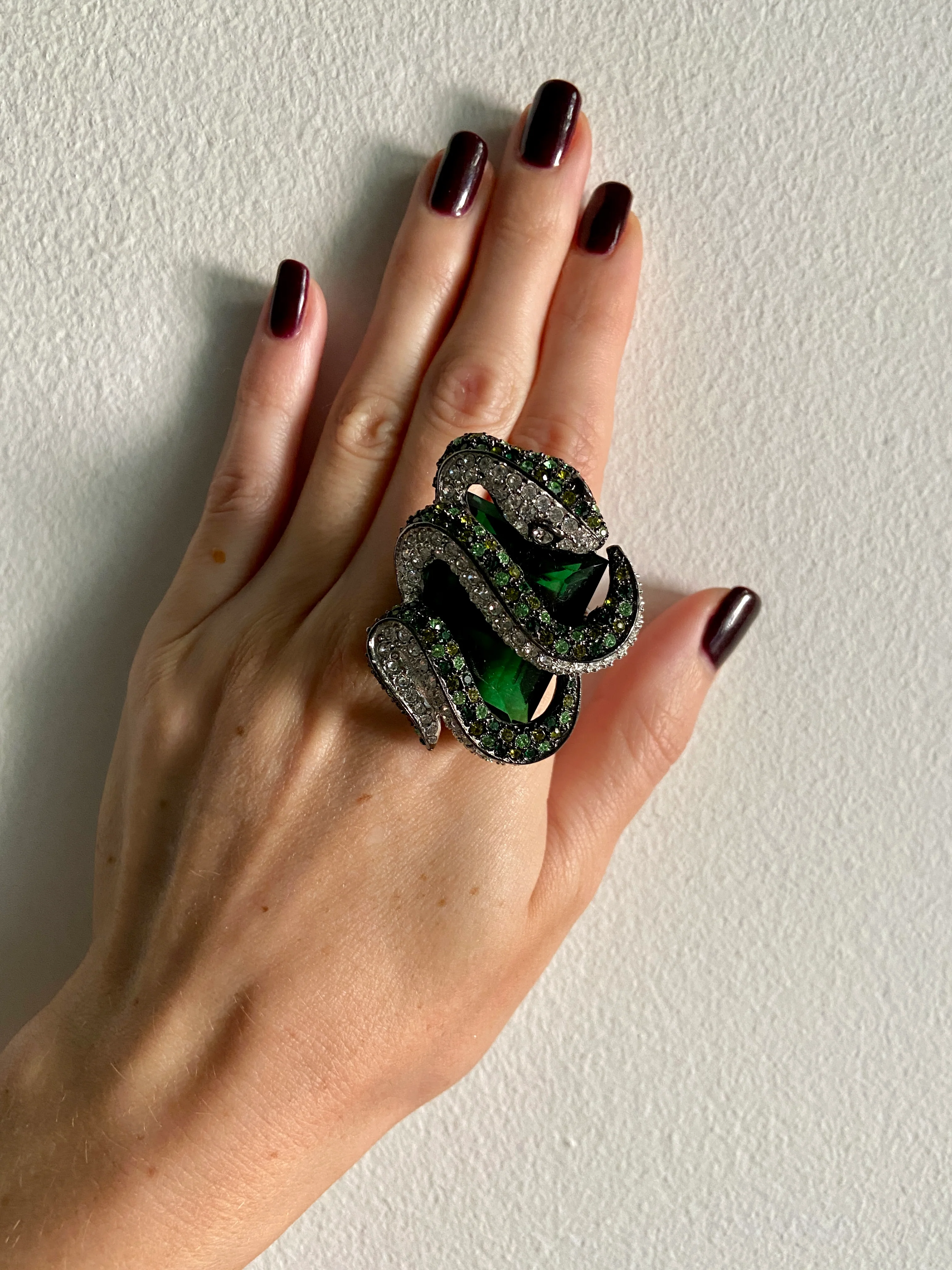 Vintage Kenneth Jay Lane Massive Green Jewel Snake Ring - Image 3