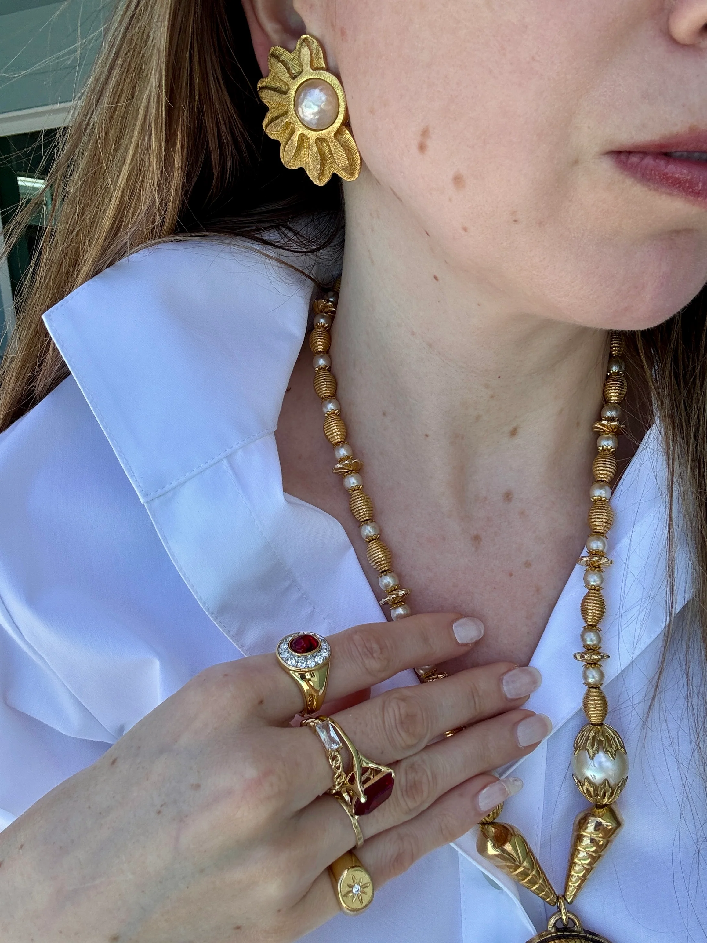 Vintage Sonia Rykiel Gilt Pearl Earrings - Image 3