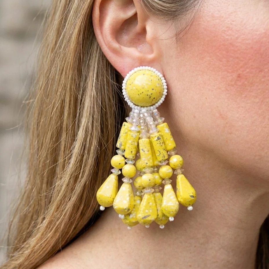 Vintage Yellow Statement Earrings - Image 2