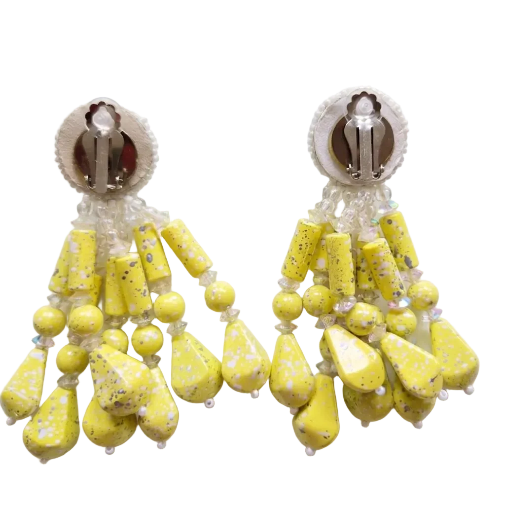 Vintage Yellow Statement Earrings - Image 3