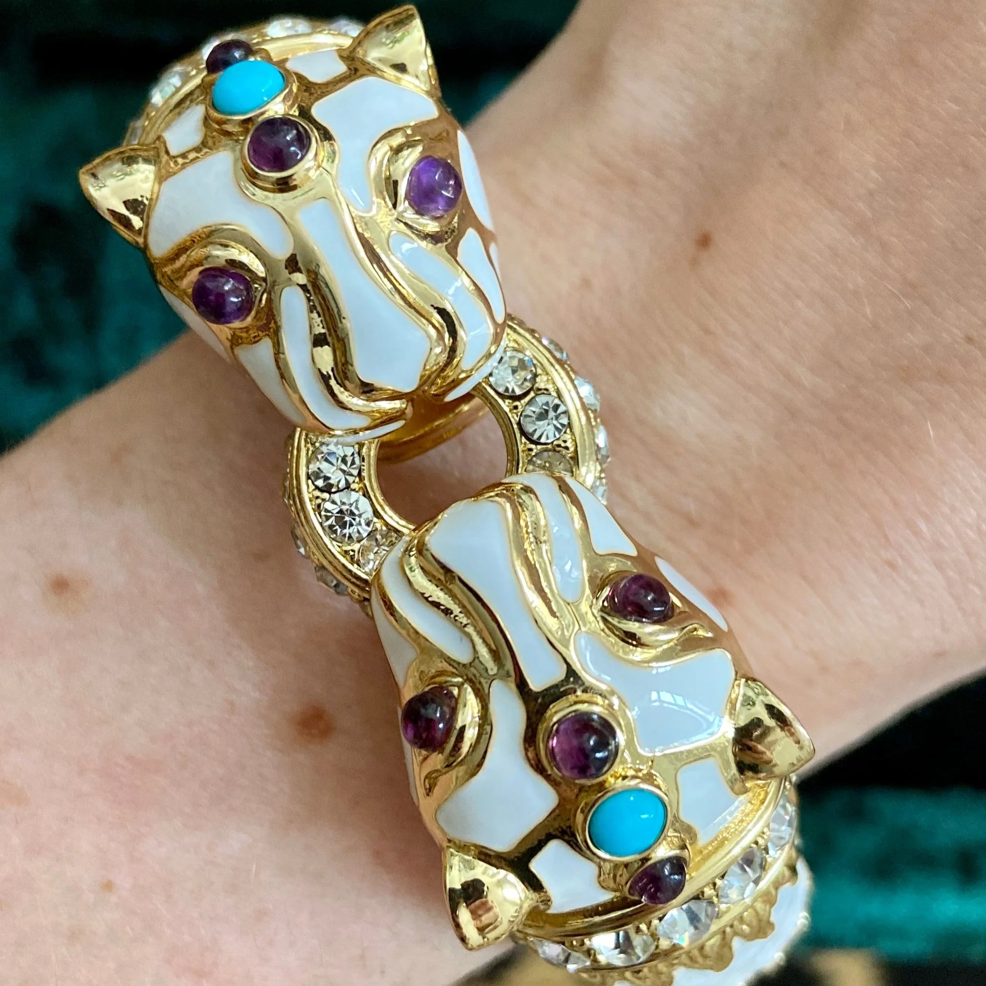 White Enamel Double Panther Bracelet - Image 3