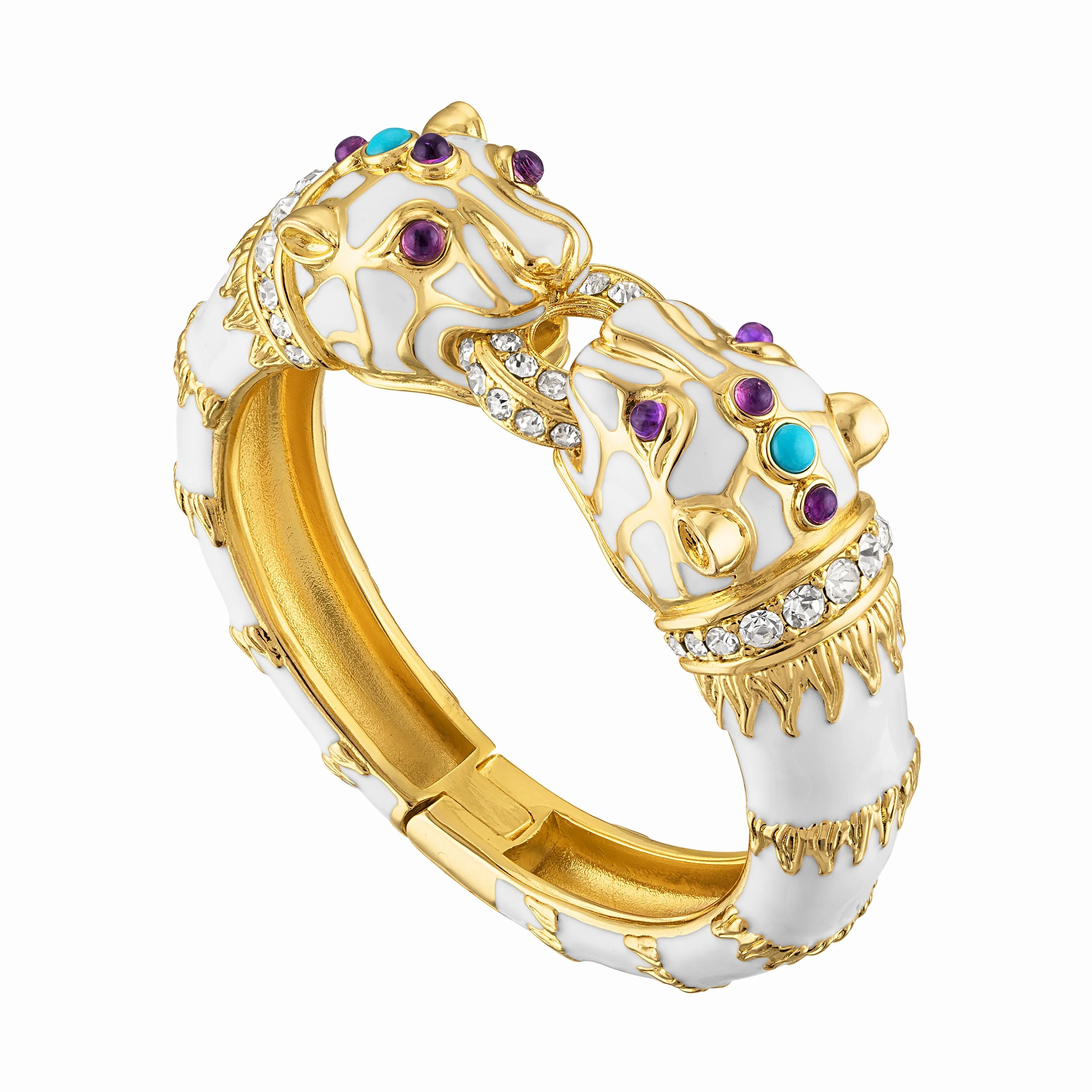 White Enamel Double Panther Bracelet - Image 4