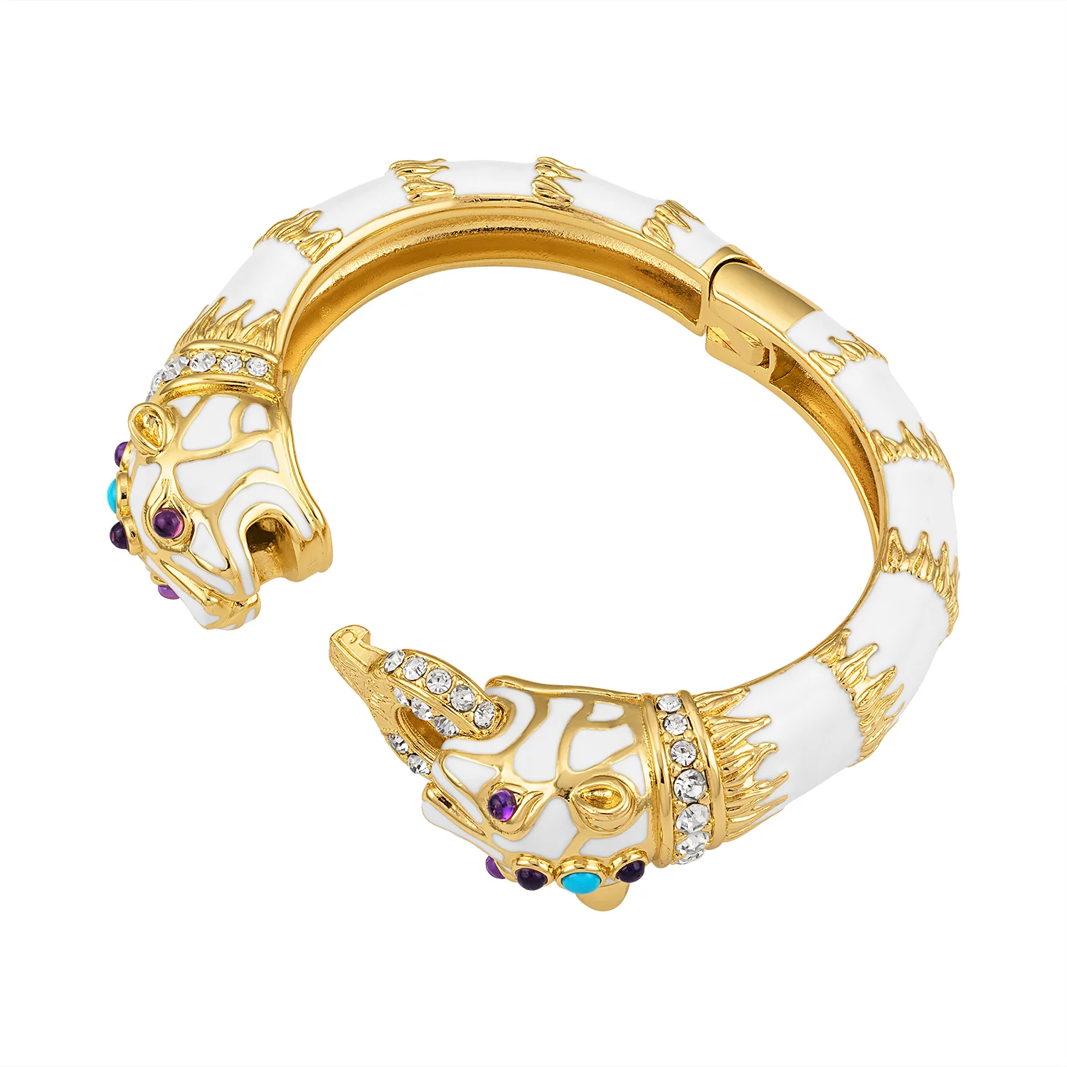 White Enamel Double Panther Bracelet - Image 6