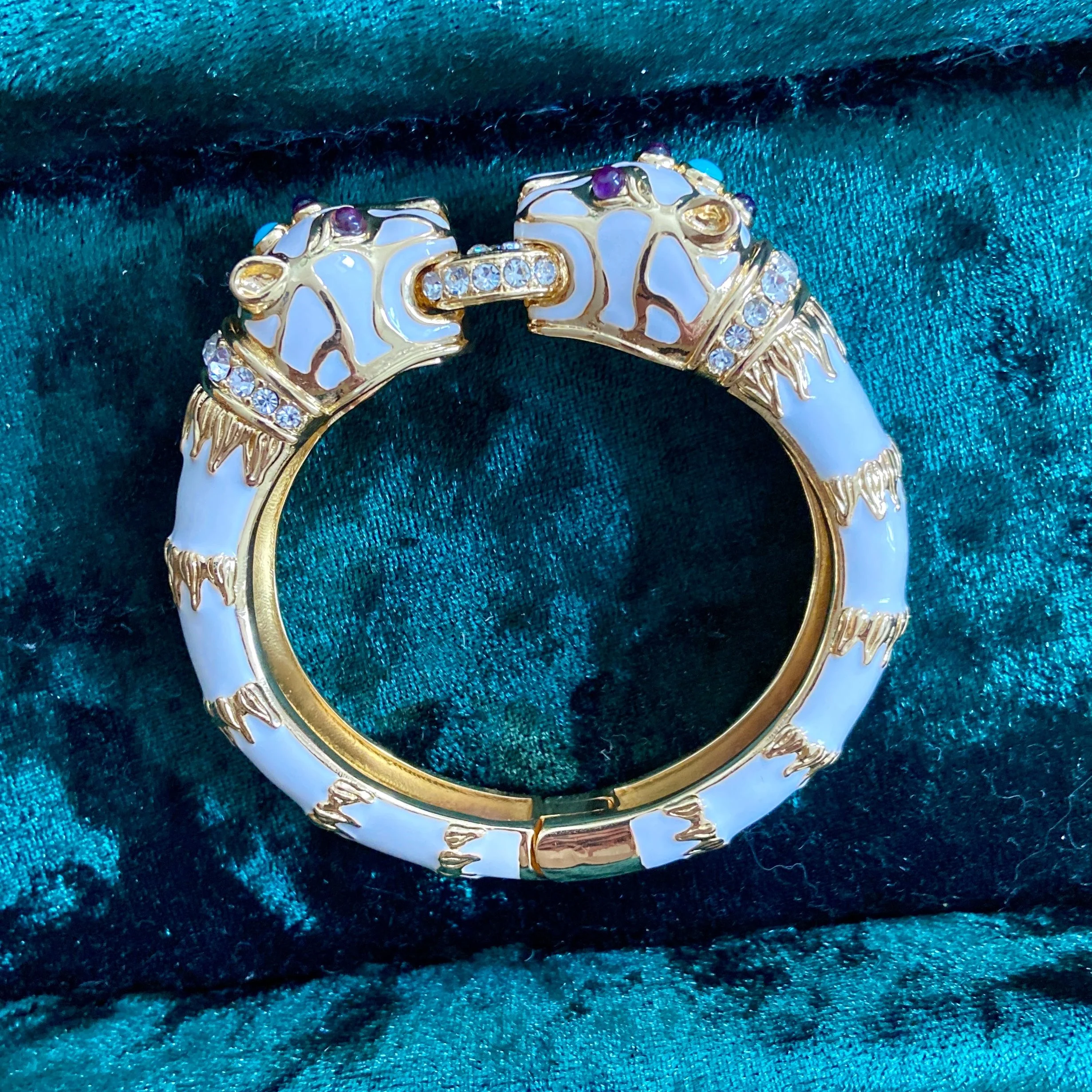 White Enamel Double Panther Bracelet - Image 8