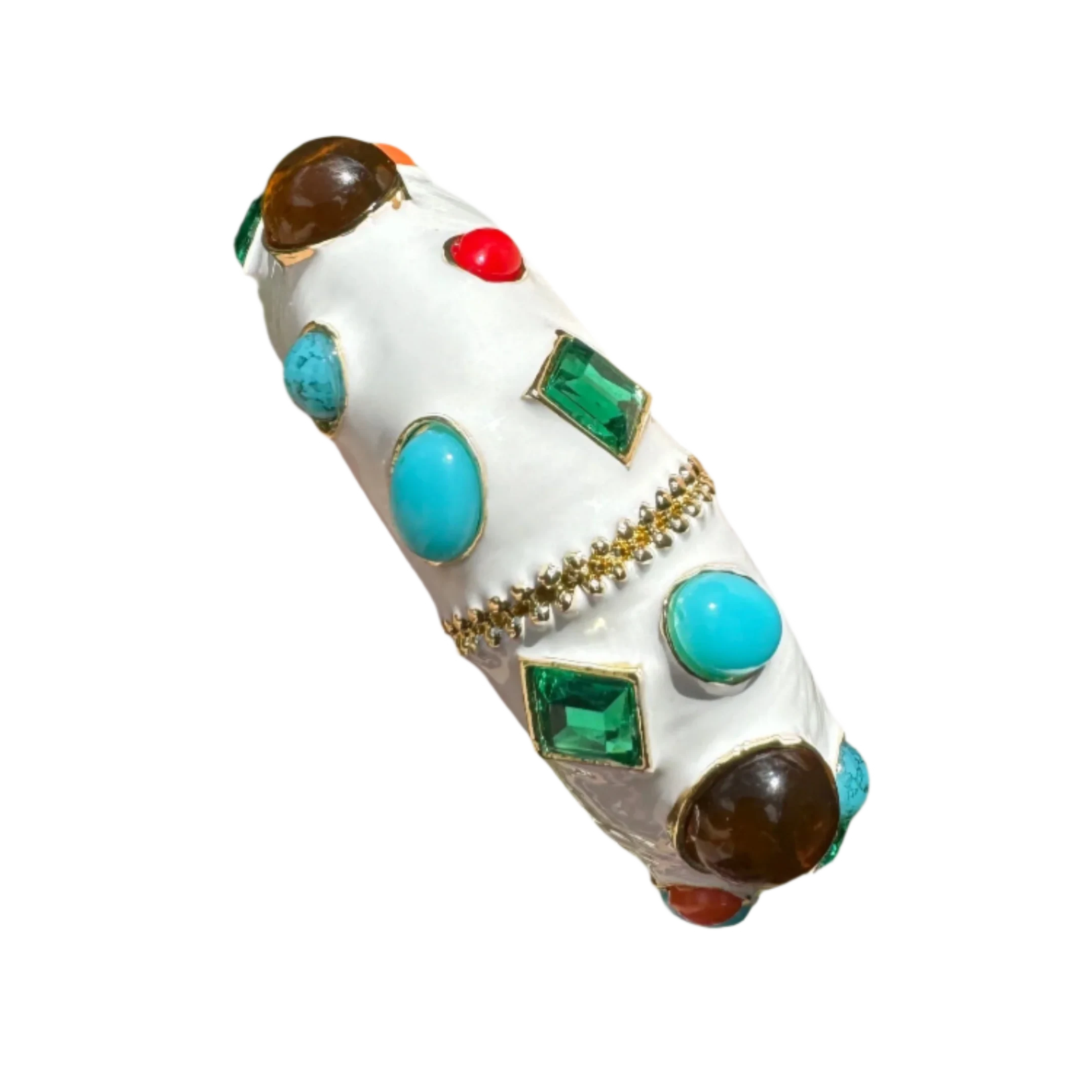 White Enamel Multi-Jeweled Hinged Bracelet
