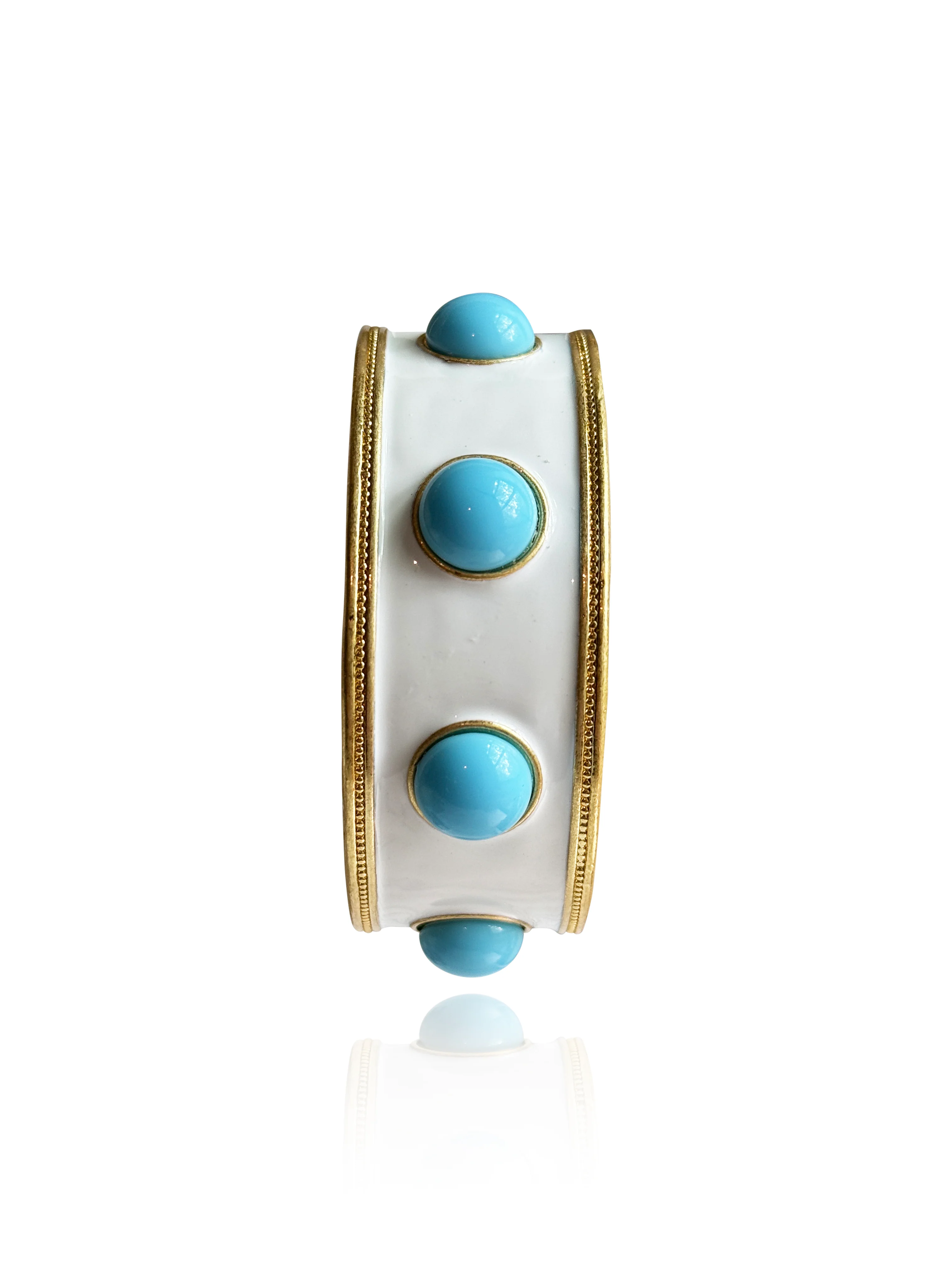 Ella White Enamel Turquoise Glass Wide Bangle - Image 4