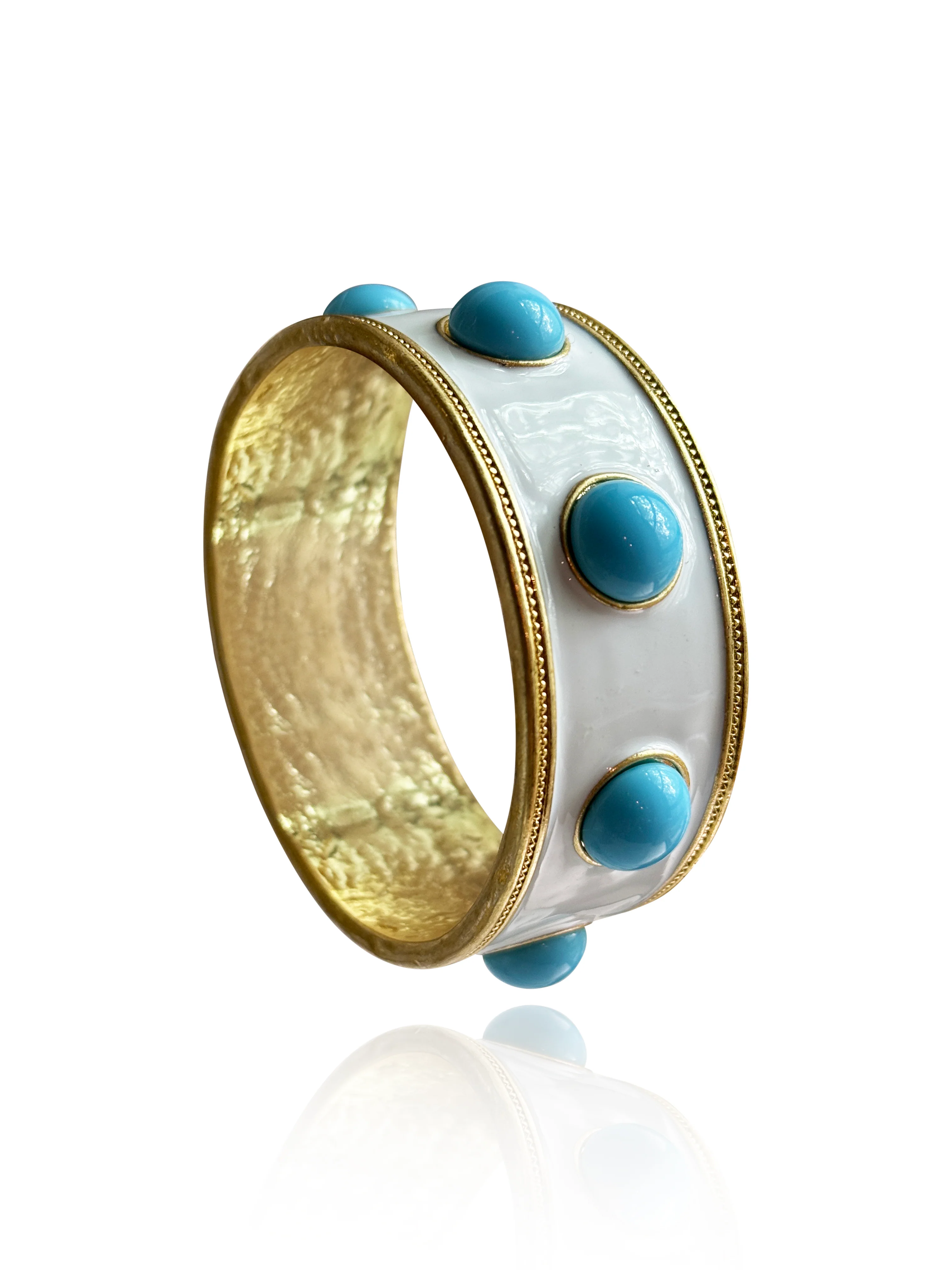 Ella White Enamel Turquoise Glass Wide Bangle - Image 5
